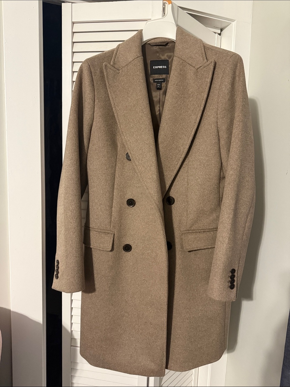 Express Double-Breasted Wool-Blend Pea Coat in Taupe